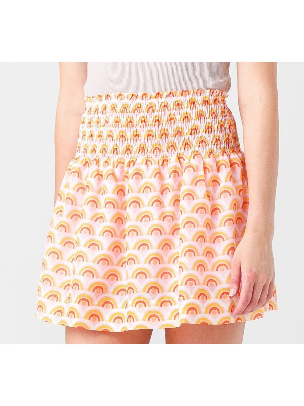 New J Marie Summer Skort Smocked Mini Skirt Small Pink Orange Yellow